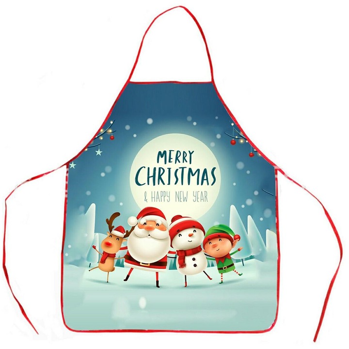 Sort de bucatarie, Zola®, pentru sarbatori, model Craciun, poliester, dimensiuni 80 x 58 cm, bretele reglabile, multicolor