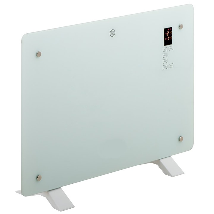 Конвектор с дистанционно управление, стъклен, 1500W, LCD екран, 2 степени на отопление 750/1500W, 15-35°C, бял