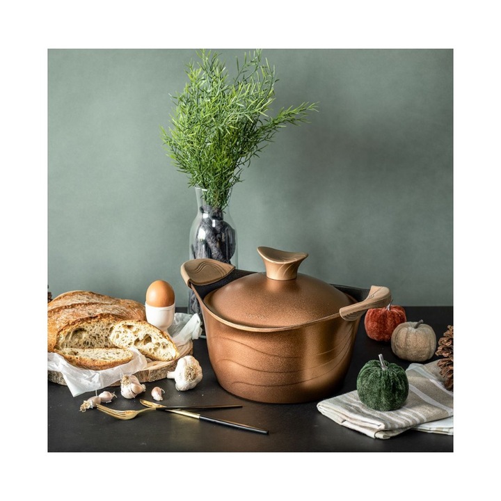 Oala cu Capac Neoklein CS30, 30 cm, Capacitate 6.8 l, Aluminiu Turnat, Invelis Anti-Aderent, Auriu