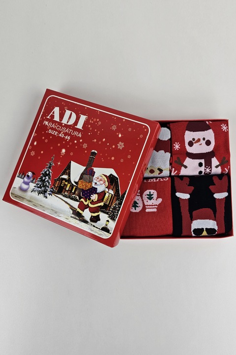 Cutie Cadou 4 perechi Sosete Bumbac Barbati, cu motive de Craciun