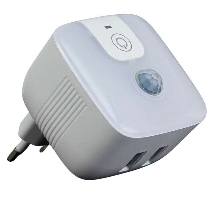 Lampa LED Cu Senzor De Miscare Pentru Scari Z ZYNERA™, Bucatarie, Camera Copilului, Dormitor, Lumina Calda, Lumina Rece, 2 Porturi USB, 1.5W, 2.4A, Range 4-5 metri, Design Modern, Calitate Premium