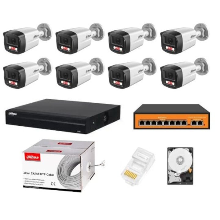 Sistem supraveghere 8 camere UNV 4MP IP PoE Starlight, 2.8mm, Audio, IR 50m, NVR 4K 8 canale