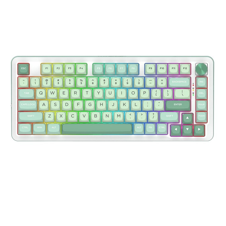 Механична клавиатура за игри, Bluetooth, безжична, Redragon Cyrus Pro, бял/зелен, RGB осветление