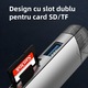 Cititor de carduri multifunctional, USB3.0, Type-C, OTG, 5Gbps, TF/SD, Dual card same drive, Aliaj de aluminiu, Potrivit pentru camera foto a computerului telefonului mobil, Gri