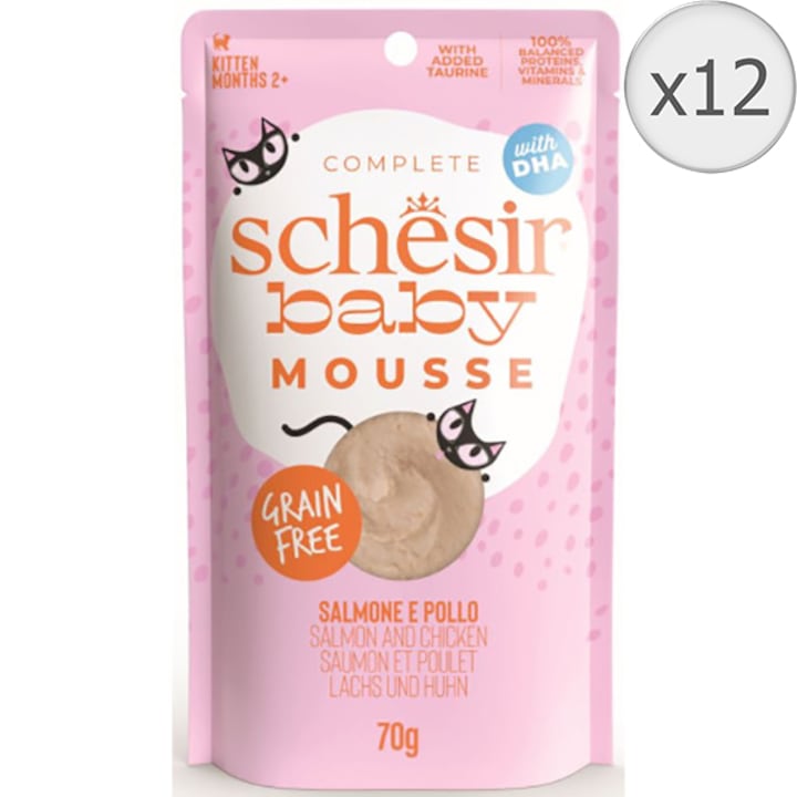 Hrana umeda pentru pisici, Schesir Baby Plic, Mousse cu Somon, 12x70 g