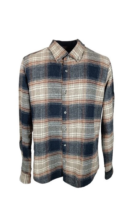 Camasa slim fit din bumbac, toamna iarna cu imprimeu in carouri, Albastru/Gri/Maro/Alb M