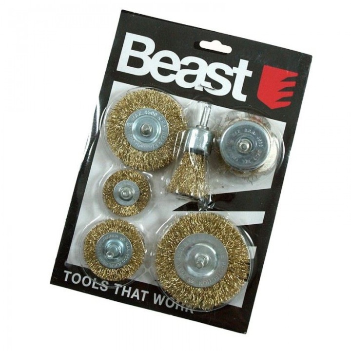 Set de perii metalice pentru bormasina, Beast, 6 buc, dimensiuni 1''-3'', fir de cupru, 25mm x 75mm
