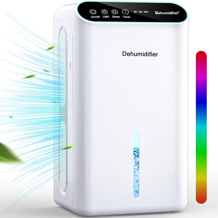 PureWave™ párátlanító, 2,5 literes tartály, 20 négyzetméteres lefedettség, aromaterápiás diffúzor, LED kijelző, érintőképernyő, automatikus kikapcsolás, időzítő, aktív szénszűrő, hordozható, alvó mód, színes fény, néma, fehér