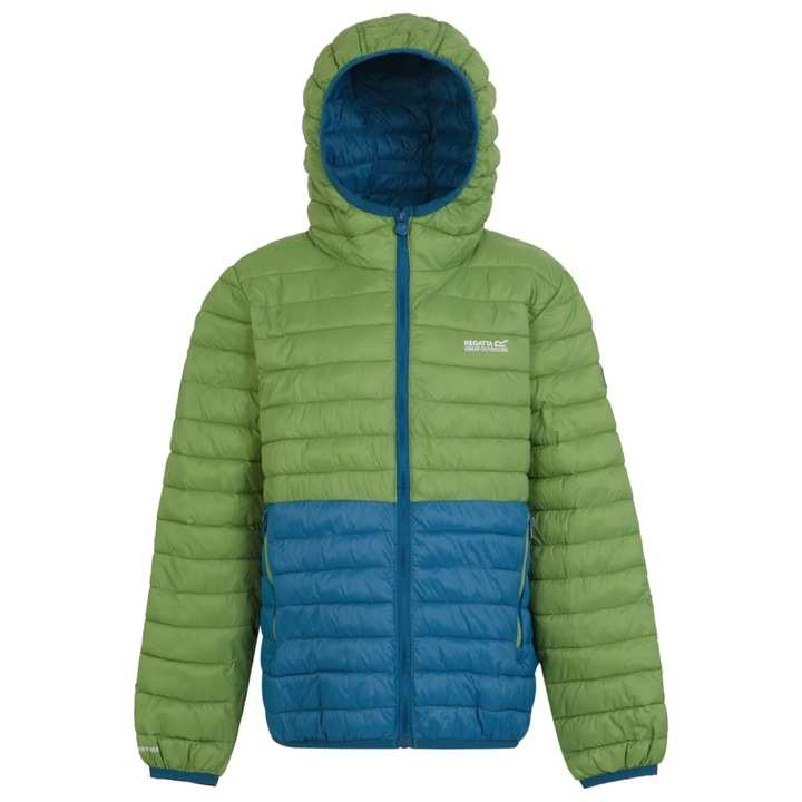 Párnázott kabát Regatta Hillpack II Kids, fűszeres zöld/marokkói kék, Neonzöld