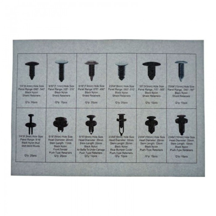 Комплект скоби за кола, Beast, 192 бр., 6.3-10 мм, черна пластмаса