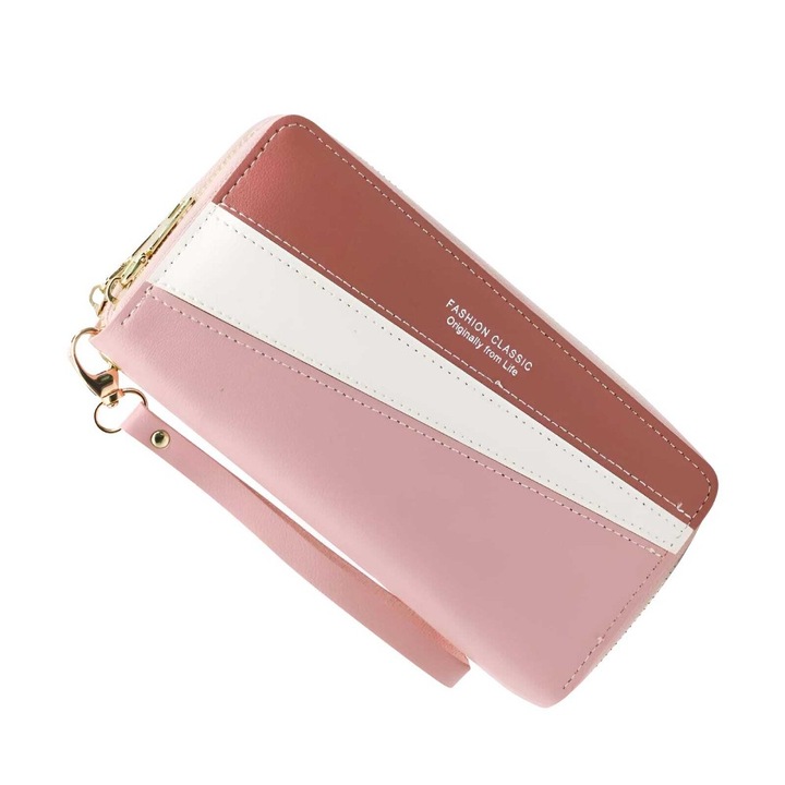 Portofel Elegant Femei Boutique Deluxe Piele Ecologica, Compartimente Multiple, Spatios, Versatil, Organizare Perfecta, Roz Deschis