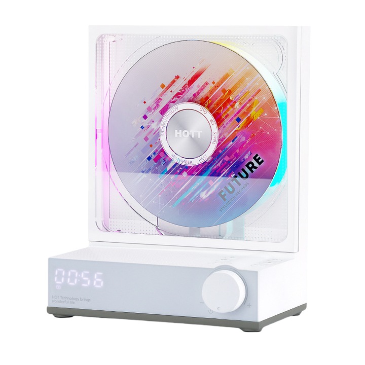 CD/DVD плейър, Bluetooth 5.4, музикален албум, RBG светлинен ефект, високо качество на звука, преносим и презареждаем, бял