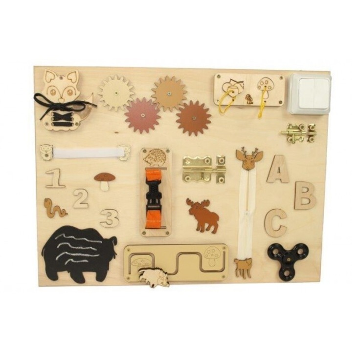 3toysm közepes méretű aktivitástábla, oktató jellegű, különféle tevékenységekkel, 500x375 mm, többszínű