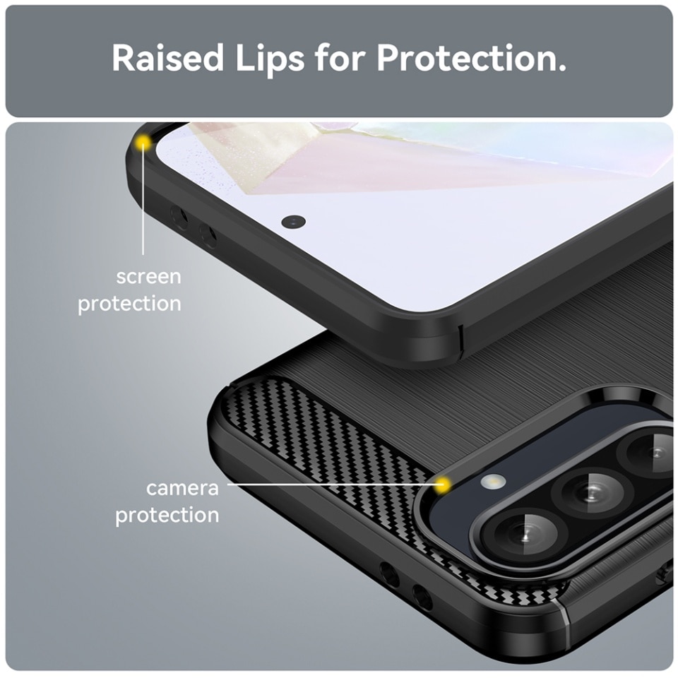 Husa pentru Samsung Galaxy A26 5G, SKYDDAR INNOVATION, Carbon Silicone, din Silicon Premium, Slim, cu textura Fibra Carbon, Negru, set cu sticker
