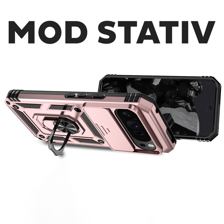 Husa pentru Google Pixel 9a DaDen® Hybrid Armor Kickstand, Slider Camera, Antisoc, Protectie Superioara, Auriu rose