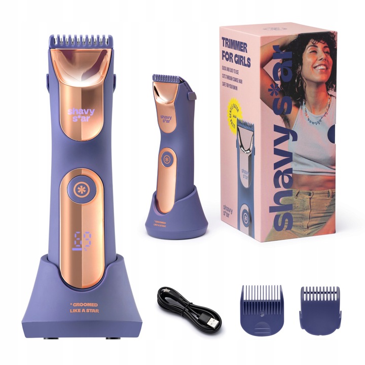 Aparat de tuns, Shavy Star, GT0024, Lama ultra delicata, lumina LED incorporata, rezistent la apa IPX7, violet