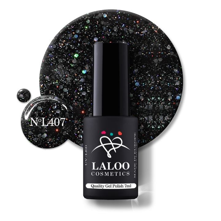 Oja semi-permanenta 407 Black Holo Glitter Laloo 7ml
