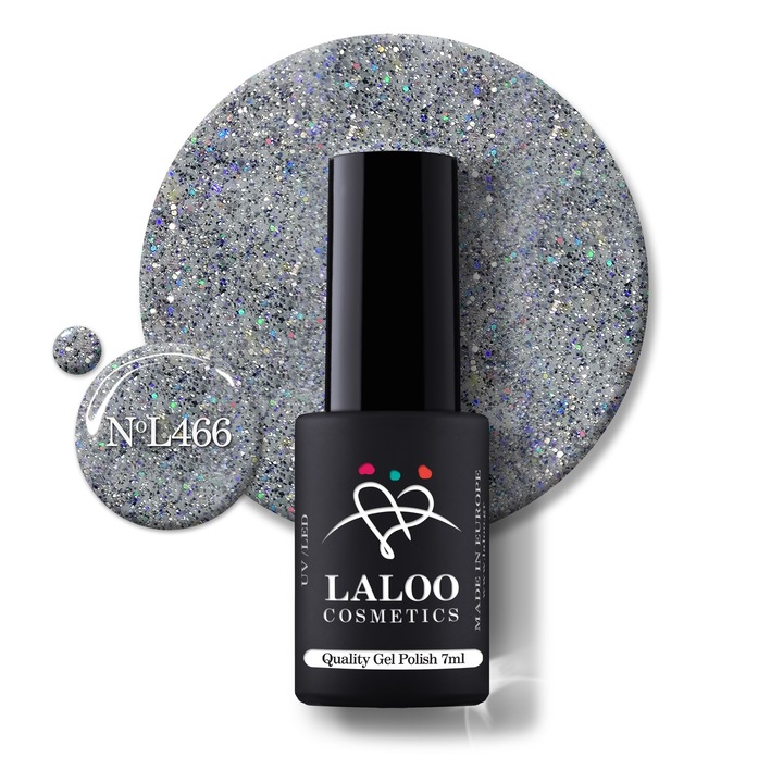 Oja semi-permanenta 466 Steel Glitter blue sequin Laloo 7ml