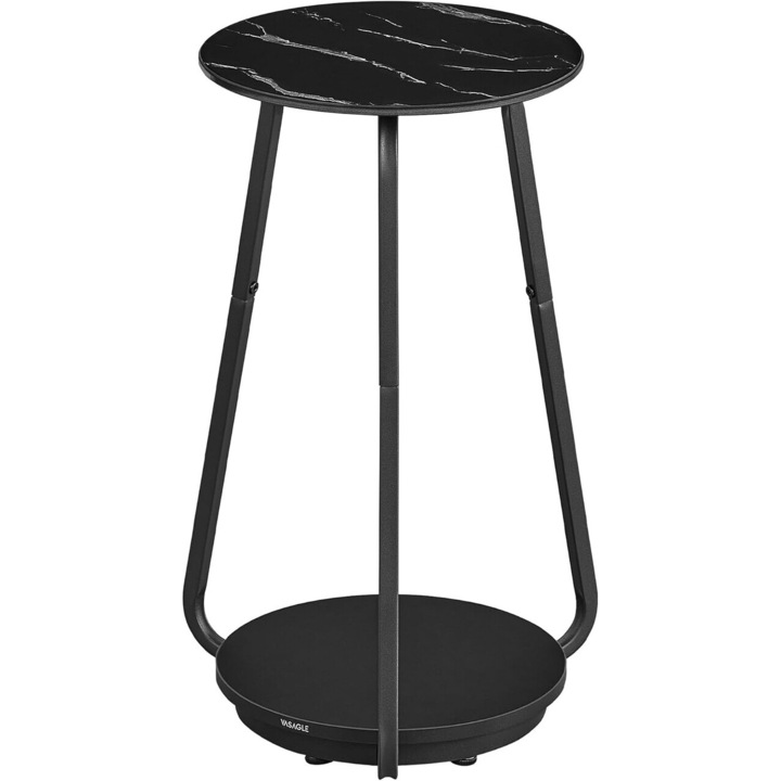 Масичка за коктейл, Vasagle, 30x30x55 см, макс. 25 кг, ПДЧ/стомана/закалено стъкло, мраморно черно