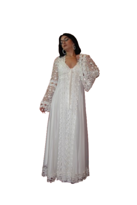 Rochie de satin si dantela in forma de lalele, alb, 40 EU