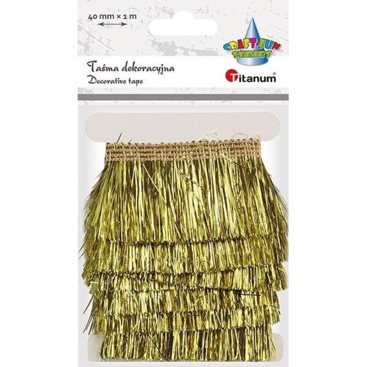 Dekoratív műanyag rojt szalag, Titán, 40mm x 1m, arany