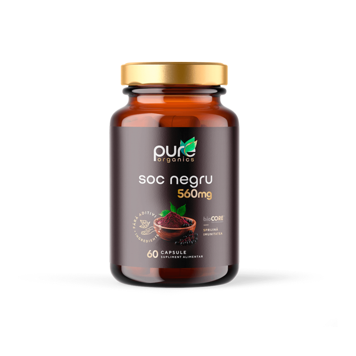 PureOrganics Soc Negru 560 mg - Suport Natural pentru Imunitate si Protectie Antioxidanta, 60 capsule, Organic, Fara aditivi, bioCORE 4x Absorbtie