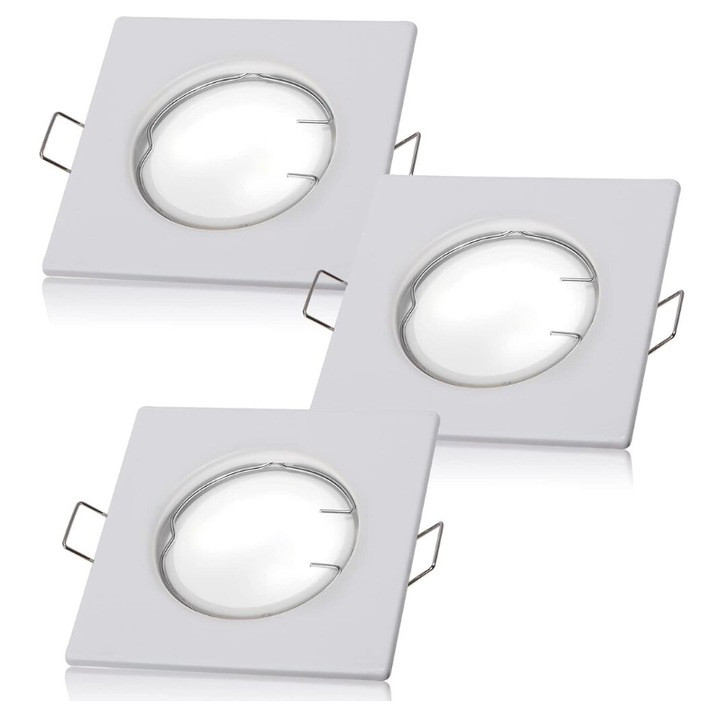 Комплект от 3 броя Lex Collective LED спотове, квадратни, 230 V, 80x55x27 mm вградени, GU10, 3W, кръгли, димируеми, топла бяла светлина, цвят Бял