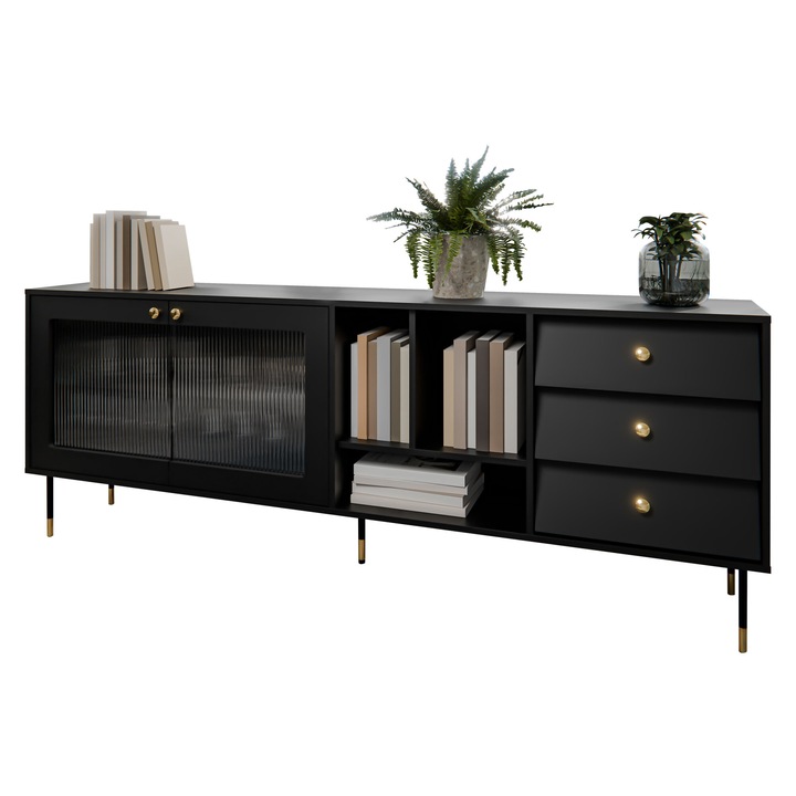 Comoda cu sertare Aurezi 200, MIRJAN24, negru, 39x200x75 cm