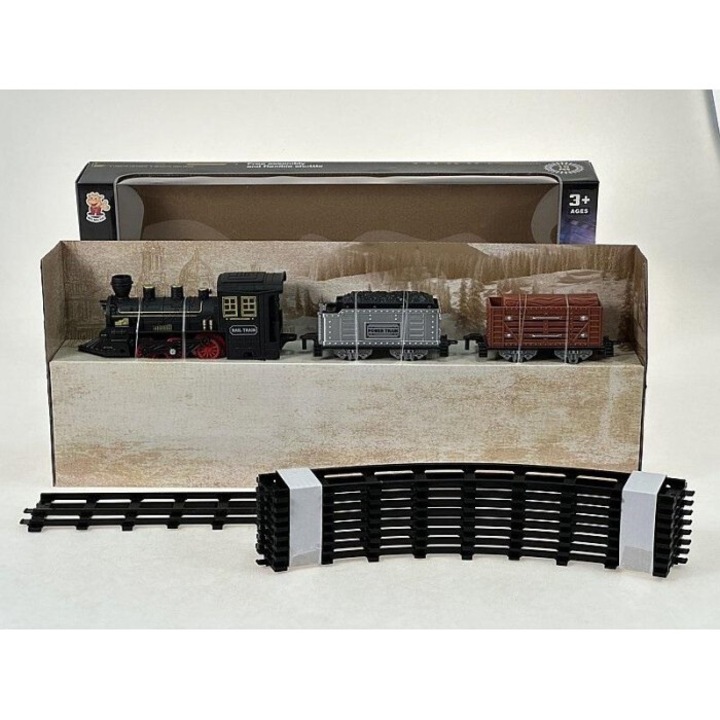 Trenulet de jucarie, ADAR, 2 vagoane + 10 elemente, pentru copii 3+, cutie