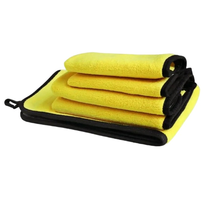 Laveta microfibra pentru curatat masina, dimensiune 60 x 40 cm, 2 fete galben si gri, agatatoare
