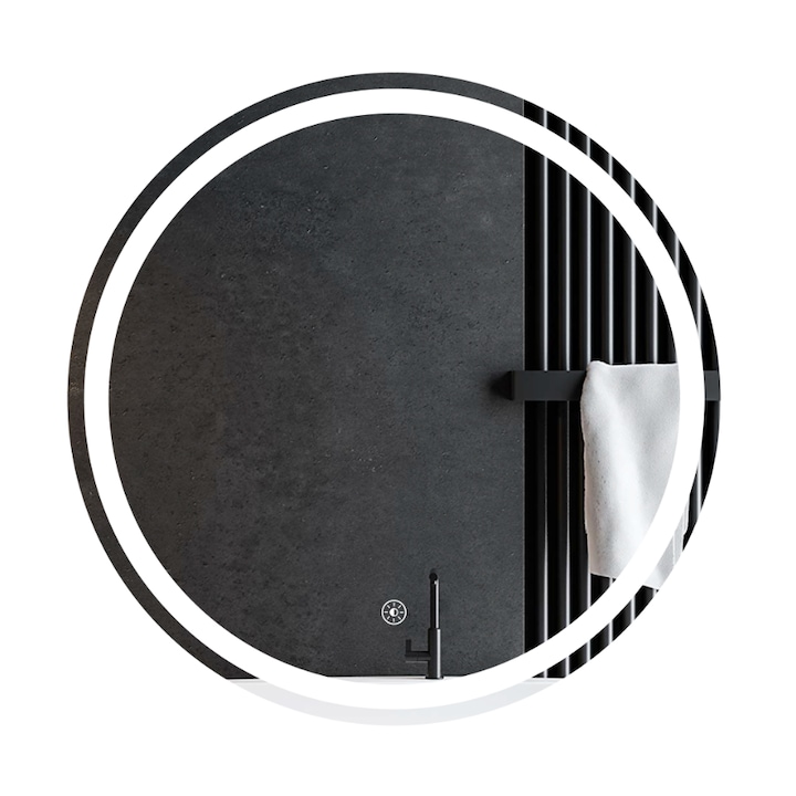 Oglinda baie Luna, rotunda, diametru 60 cm, iluminare led, buton touch