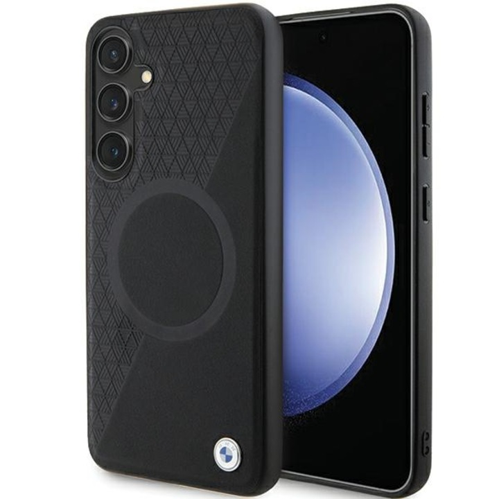 Калъф Bmw за Samsung Galaxy S24 Plus Черен подпис кожен с половин текстура и кръгъл Magsafe