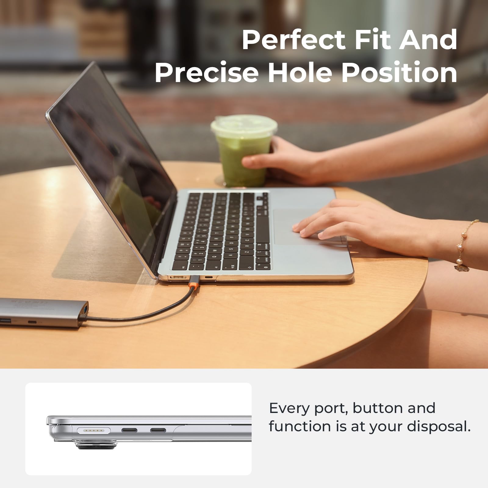 Husa de protectie pentru MacBook Air 13.6 inch, Omelivon®, set cu folie de protectie pentru tastatura si adaptor Type C la USB 3.0, potrivita pentru versiunile 2025, 2024, 2023, 2022, M4 M3 M2, A3240, A3113, A2681, transparent