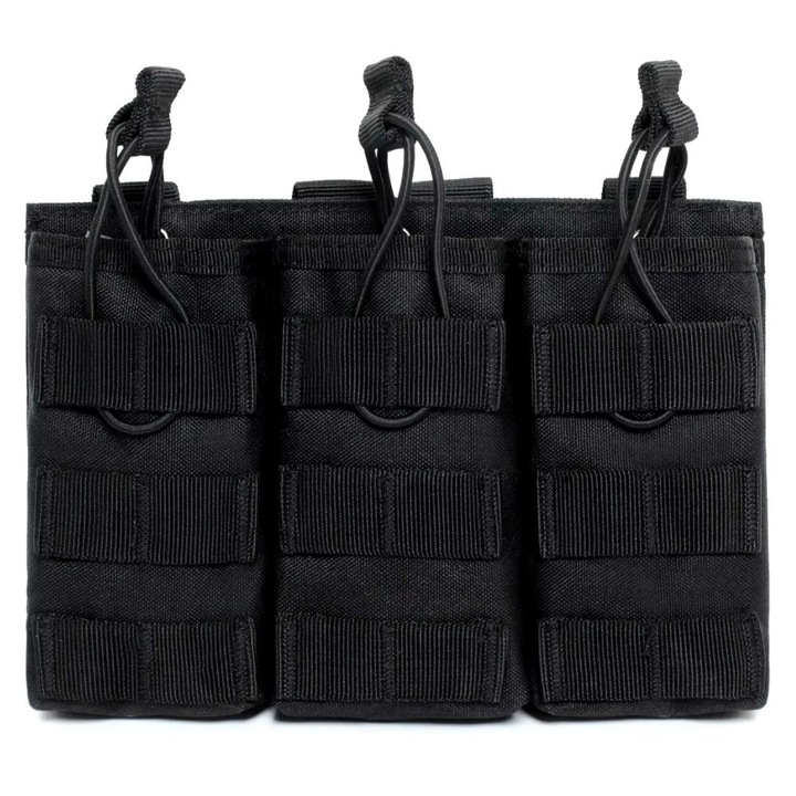 Port Incarcator Triplu pentru toate tipurile de Arme, Negru, Sistem de Prindere Molle, Ajustabil, Toc Buzunar Tactic pentru Munitie, HIPOLAR