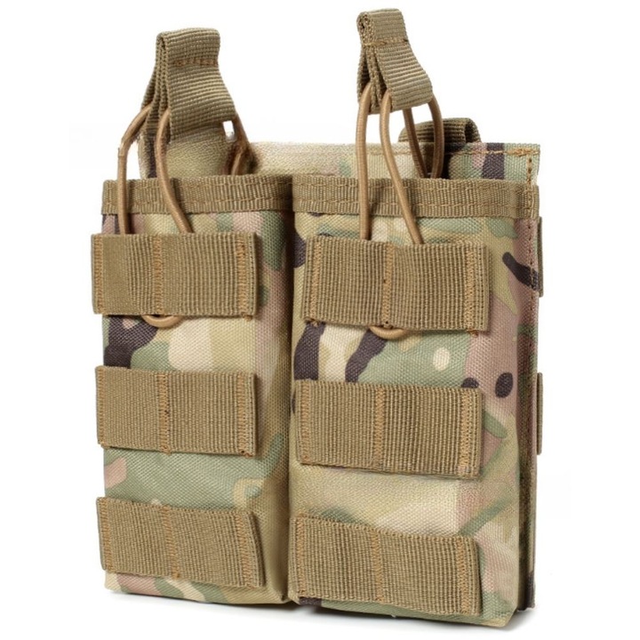 Port Incarcator Dublu pentru toate tipurile de Arme, Camuflaj Multicam, Sistem de Prindere Molle, Ajustabil, Toc Buzunar Tactic pentru Munitie, HIPOLAR