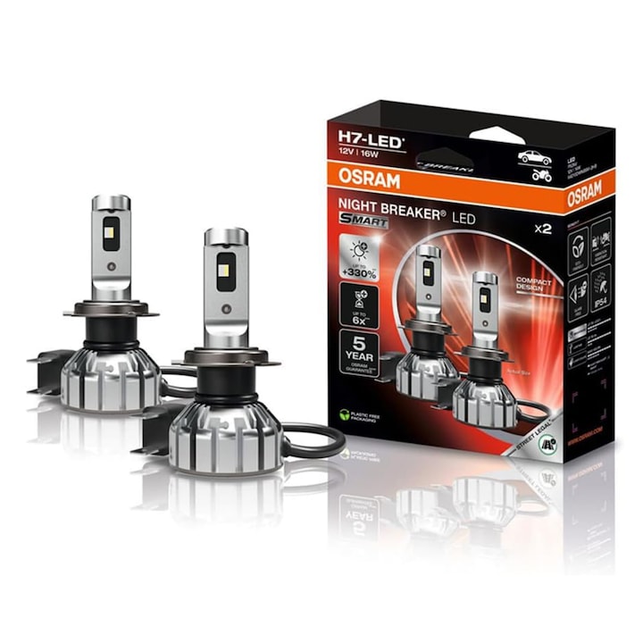Set 2 H7 Osram Night Breaker Smart LED omologare RAR Street Legal +330% ...