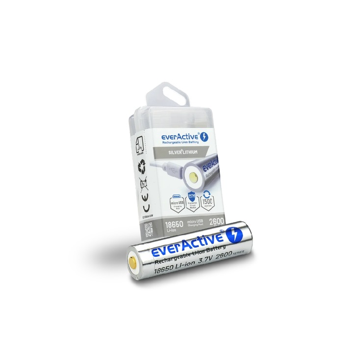Акумулаторна батерия EverActive 18650 micro USB 3.7V Li-ion 2600mAh, с BOX защита