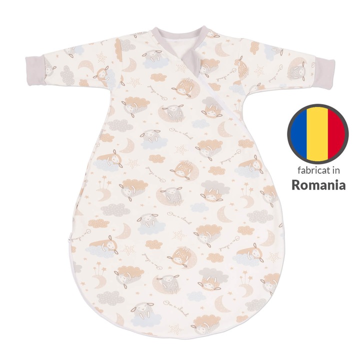 Sac de dormit cu maneci din bumbac flausat Kidizi® On a Cloud Pastel, 0-3 luni, 1 tog