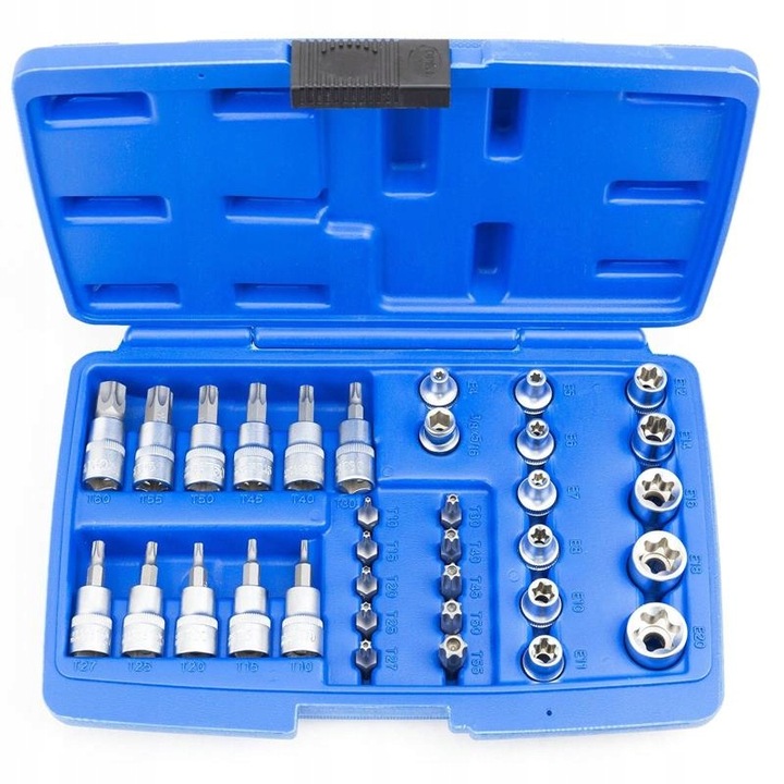 Set de 34 tubulare chei torx din otel CrV, in cutie de depozitare
