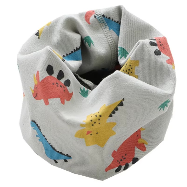 Fular tip guler rulat pentru copii, model dinozaur, gri, KERNOWSUN, dimensiune 40x20 cm