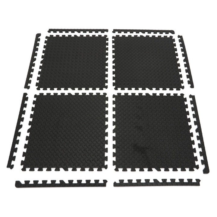 Set placi antiderapante pentru protectie pardoseala, HBM MACHINES, tip puzzle, spuma EVA, 61x61 cm, negru