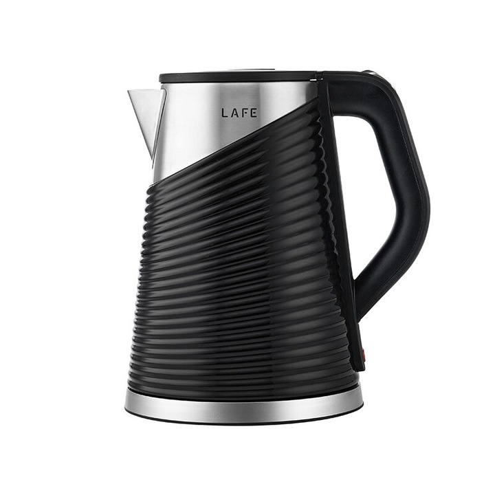Електрическа кана LaFe Elegant, 1.8 L, 1800 W, Двойна стена, Cool touch, Воден филтър, Пластмаса/Стомана, Черен