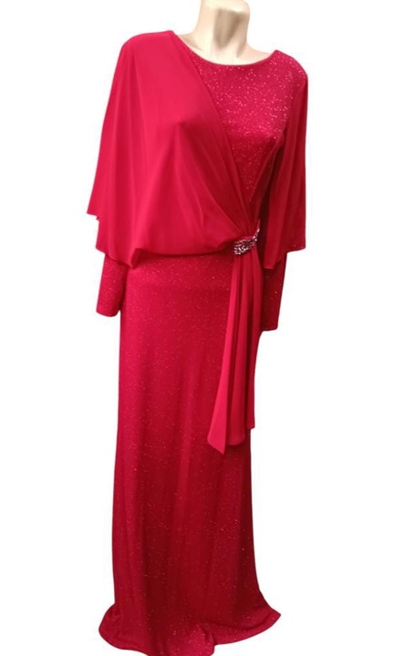 Rochie lunga, material lurex, cu maneca lunga, culoare rosu, marime M INTL