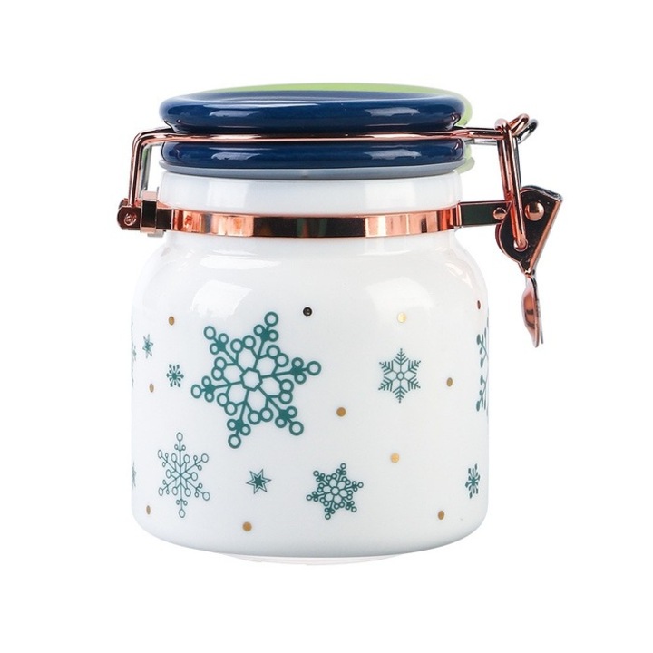 Recipient pentru ingrediente Antbro® din sticla termica, alb cu fulgi de zapada, 750 ml