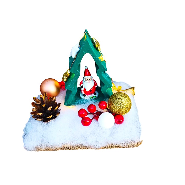 Decoratiune Craciun, bradut ceramica cu lumini, 14 cm