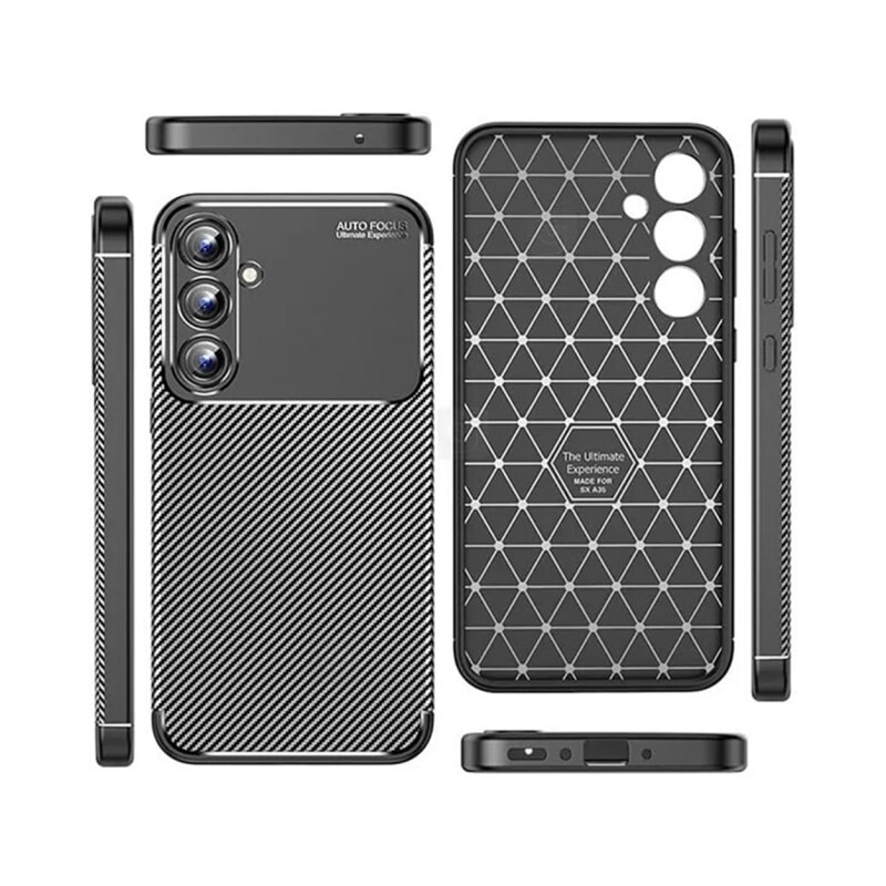 Husa Spate Upzz® Rugged Carbon Compatibila Cu Samsung Galaxy A16 4G / A16 5G, Protectie Sporita, Aspect Premium, Silicon, Negru