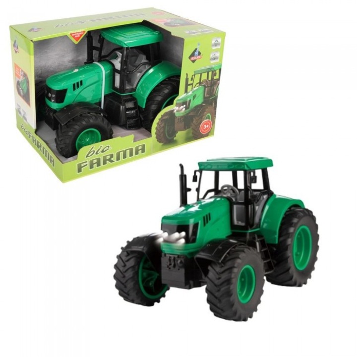 Зелен трактор играчка, Askato, със звуци и светлини, 31.5x21.5x20.5 см, за деца 3+
