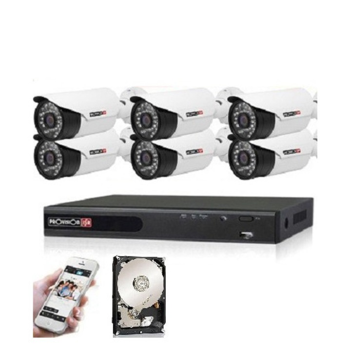 Provision AHD-36 6 kamerás kamerarendszer 2MP Full HD 1920X1080p 2 TB HDD beépített merevlemezzel