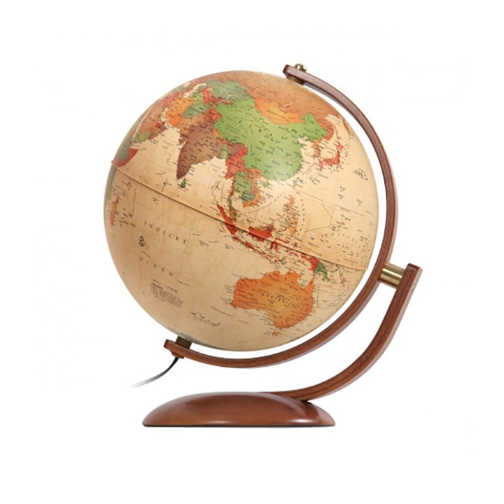 Glob pamantesc Optimus, 30 cm, iluminat cartografie administrativa, rotire 2 planuri, stativ lemn cires