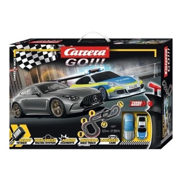 Кола Set Carrera Go!!! - Chase 'n Race, 5.3m, Porsche 911, Mercedes AMG GT, 580x400mm
